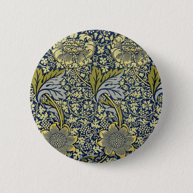William Morris Kennet Floral Wallpaper Blue 2 Inch Round Button (Front)