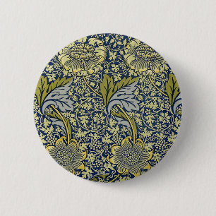 William Morris Kennet Floral Wallpaper Blue Gold 2 Inch Round Button