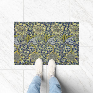William Morris Kennet Floral Wallpaper Blue Gold Doormat