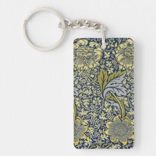 William Morris Kennet Floral Wallpaper Blue Gold Keychain
