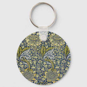 William Morris Kennet Floral Wallpaper Blue Gold Keychain
