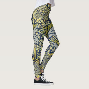William Morris Kennet Floral Wallpaper Blue Gold Leggings