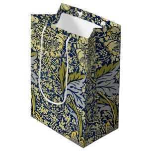 William Morris Kennet Floral Wallpaper Blue Gold Medium Gift Bag