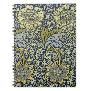 William Morris Kennet Floral Wallpaper Blue Gold Notebook