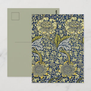 William Morris Kennet Floral Wallpaper Blue Gold Postcard