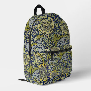 William Morris Kennet Floral Wallpaper Blue Gold Printed Backpack