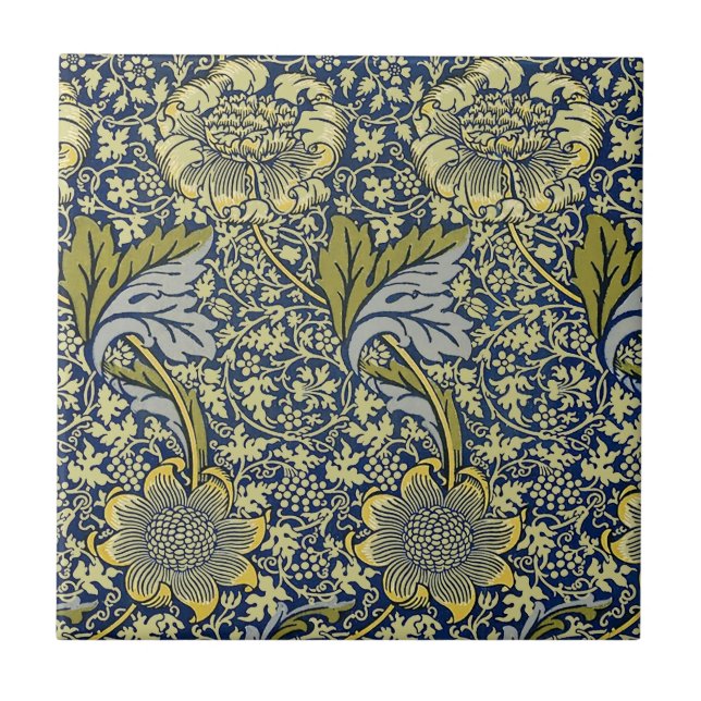 William Morris Kennet Floral Wallpaper Blue Gold Tile (Front)