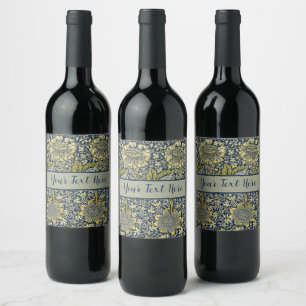 William Morris Kennet Floral Wallpaper Blue Gold Wine Label