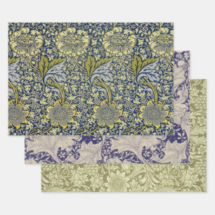 William Morris Kennet Floral Wallpaper Blue Gold Wrapping Paper Sheet