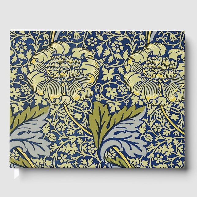 William Morris Kennet Floral Wallpaper Blue Guest Book (Front)