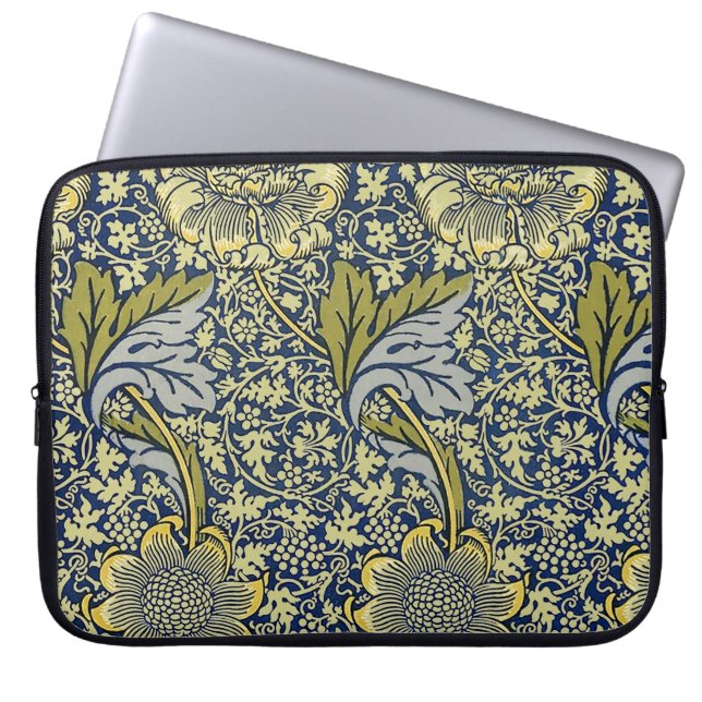 William Morris Kennet Floral Wallpaper Blue Laptop Sleeve (Front)