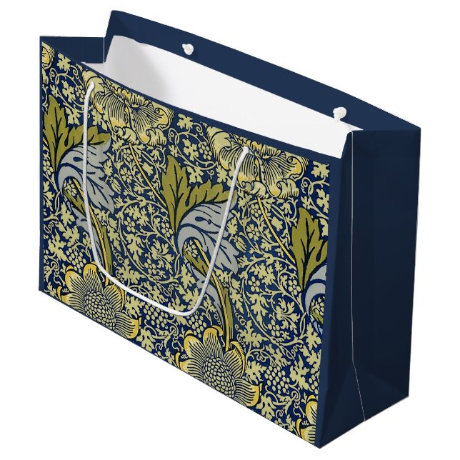 William Morris Kennet Floral Wallpaper Blue Large Gift Bag (Front Angled)
