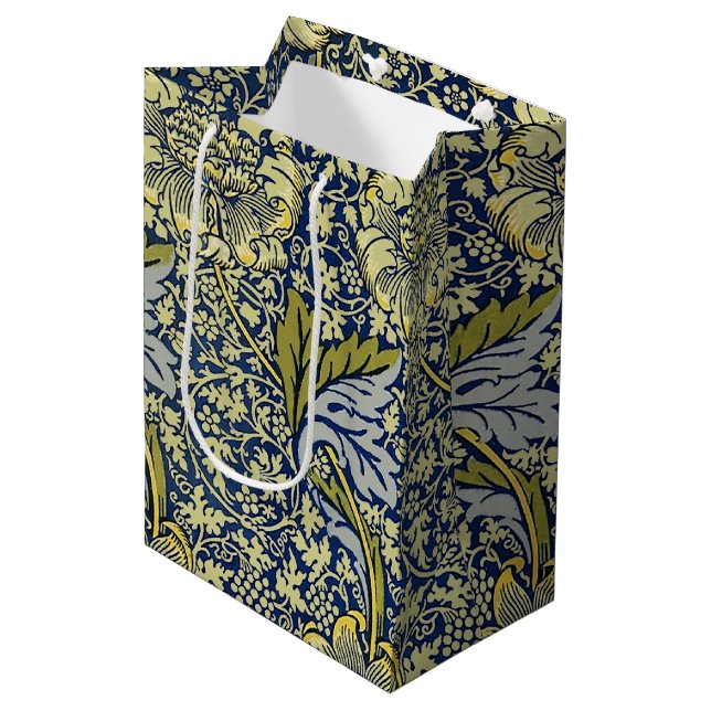William Morris Kennet Floral Wallpaper Blue Medium Gift Bag (Front Angled)