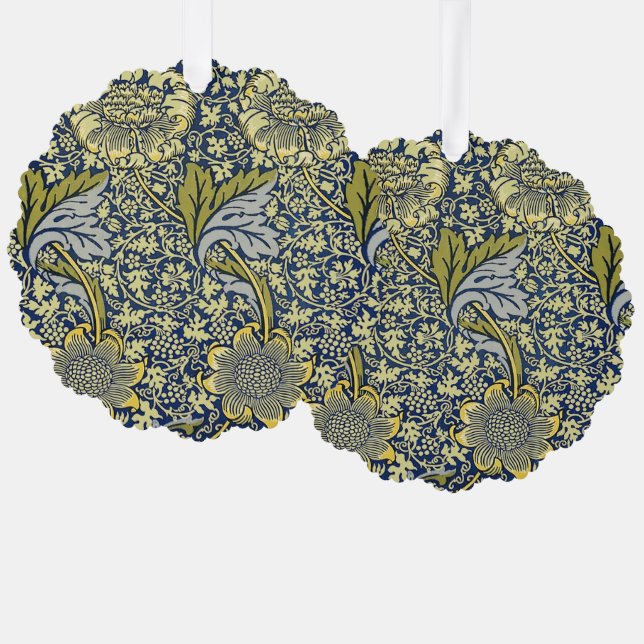 William Morris Kennet Floral Wallpaper Blue Ornament Card (Front/Back)