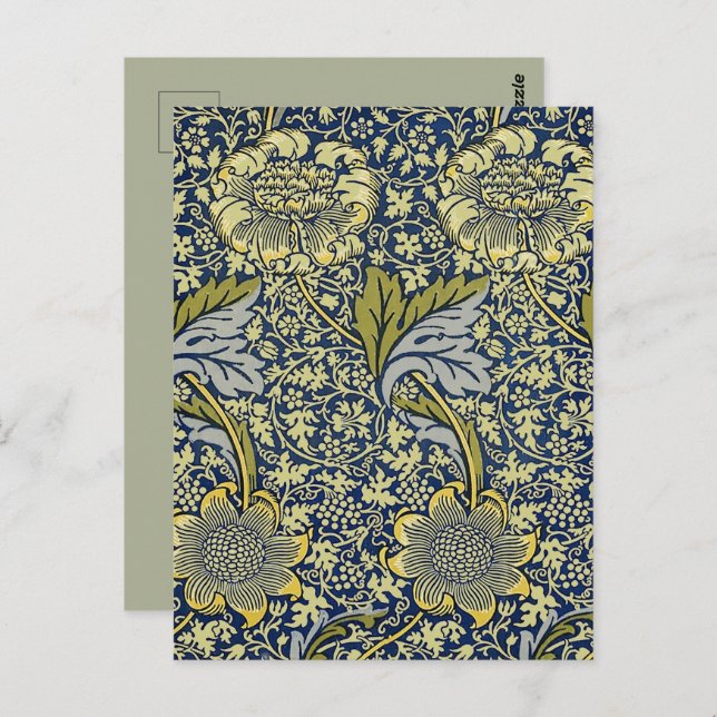 William Morris Kennet Floral Wallpaper Blue Postcard (Front/Back)