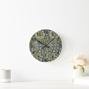 William Morris Kennet Floral Wallpaper Blue Round Clock