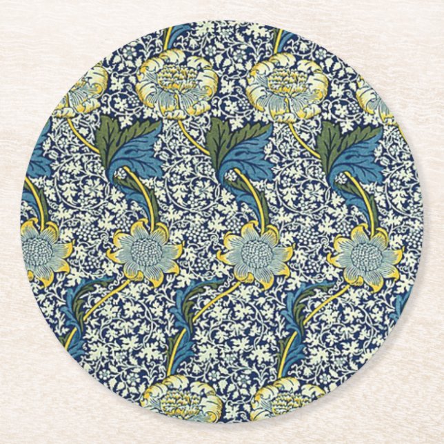 William Morris Kennet Pattern (Blue) Round Paper Coaster (Front)