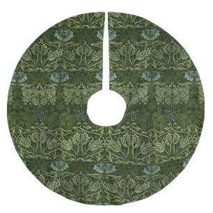 William Morris Large Green Leaves & Blue Flower Brushed Polyester Tree Skirt