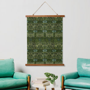 William Morris Large Green Leaves & Blue Flower Hanging Tapestry