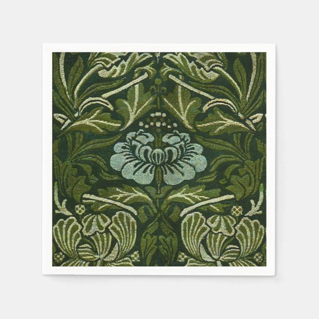 William Morris Large Green Leaves & Blue Flower Napkin (Front)