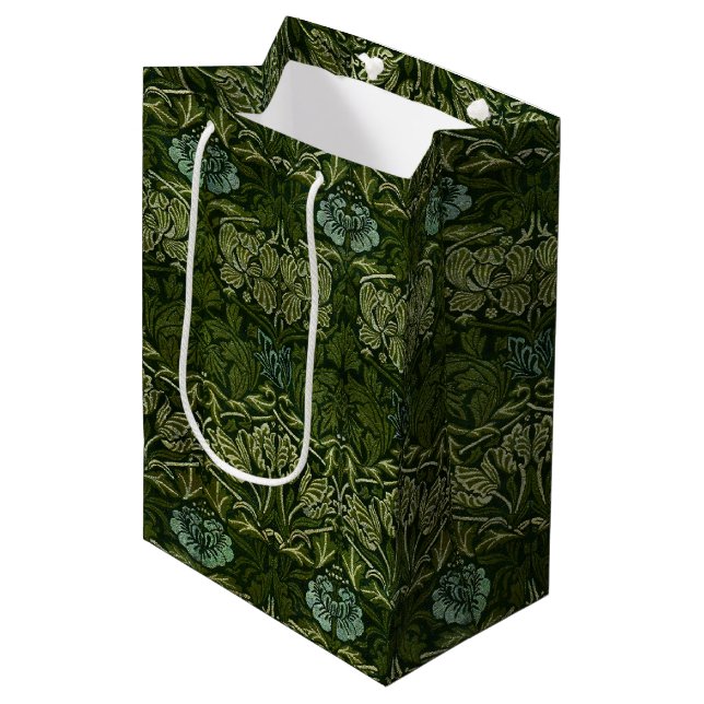 William Morris Large Green Tulip Rose Wallpaper Medium Gift Bag (Front Angled)
