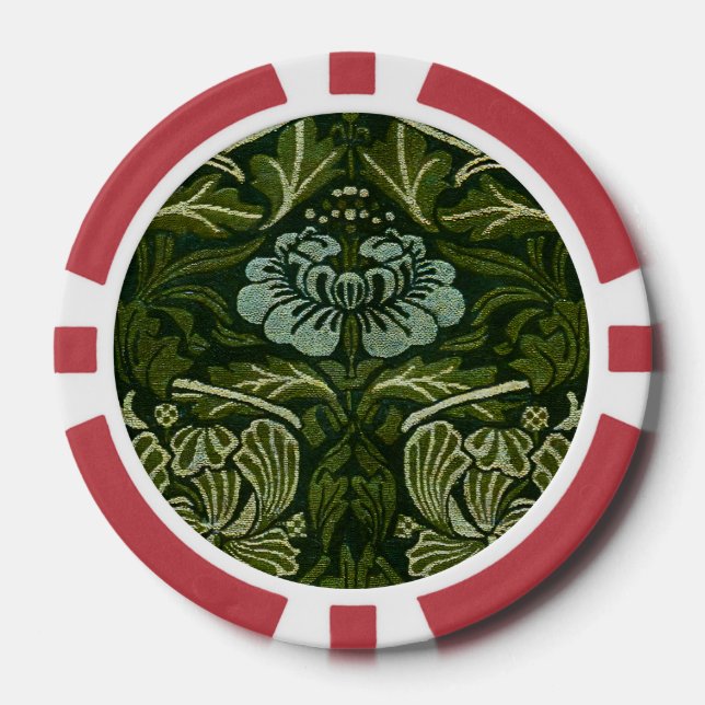 William Morris Large Green Tulip Rose Wallpaper Poker Chips (Front)