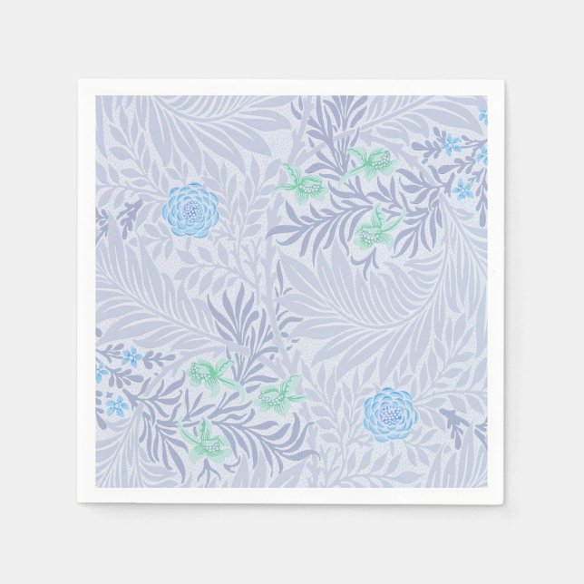 William Morris - Larkspur - Blue Flowers & Leaves Napkin (Front)