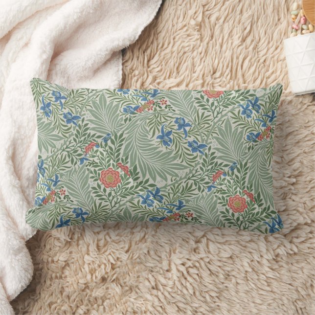 William Morris Larkspur Floral Green Pink Blue  Lumbar Pillow (Blanket)