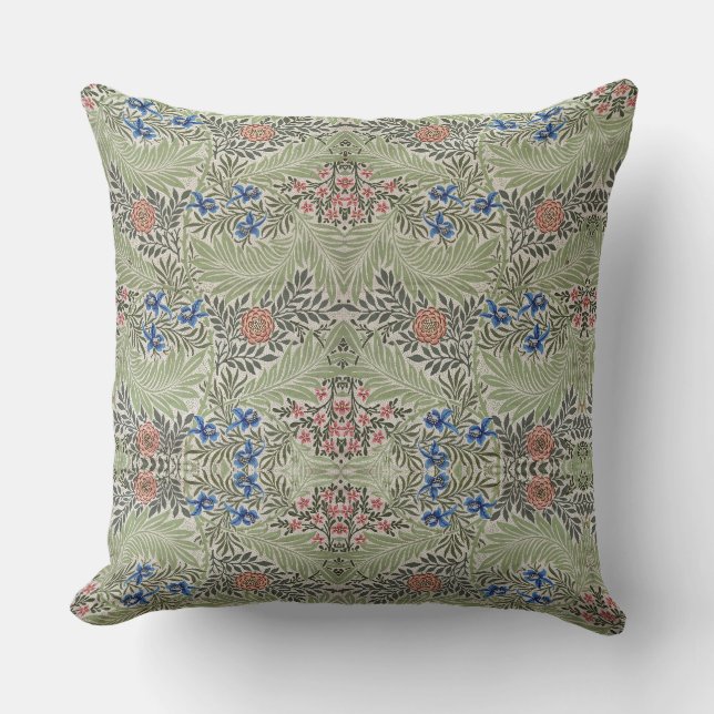 William Morris Larkspur Floral Green Pink Blue  Throw Pillow (Front)