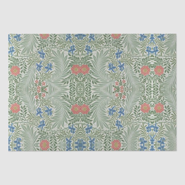 William Morris Larkspur Floral Green Pink Blue  Tissue Paper (Front)