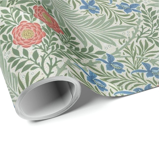 William Morris Larkspur Floral Green Pink Blue  Wrapping Paper (Roll Corner)
