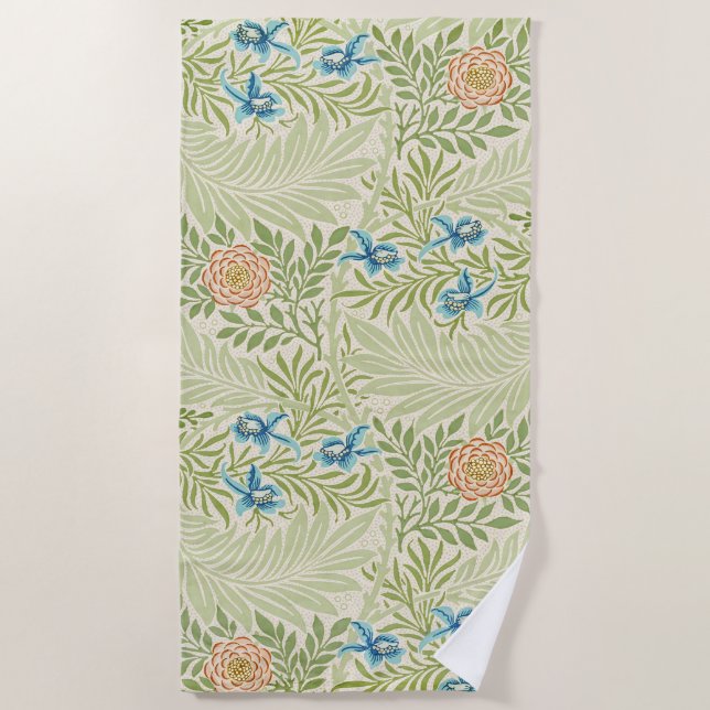 William Morris Larkspur Floral Pattern Beach Towel (Front)