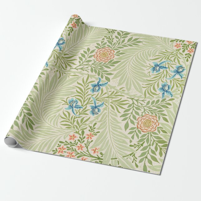 William Morris Larkspur Floral Pattern Wrapping Paper (Unrolled)