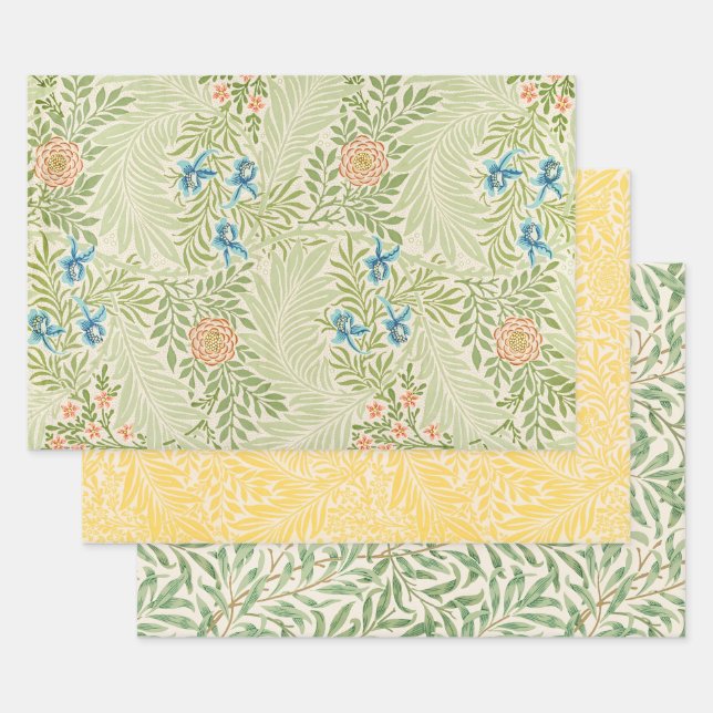 William Morris Larkspur Floral Pattern Wrapping Paper Sheet (Set)