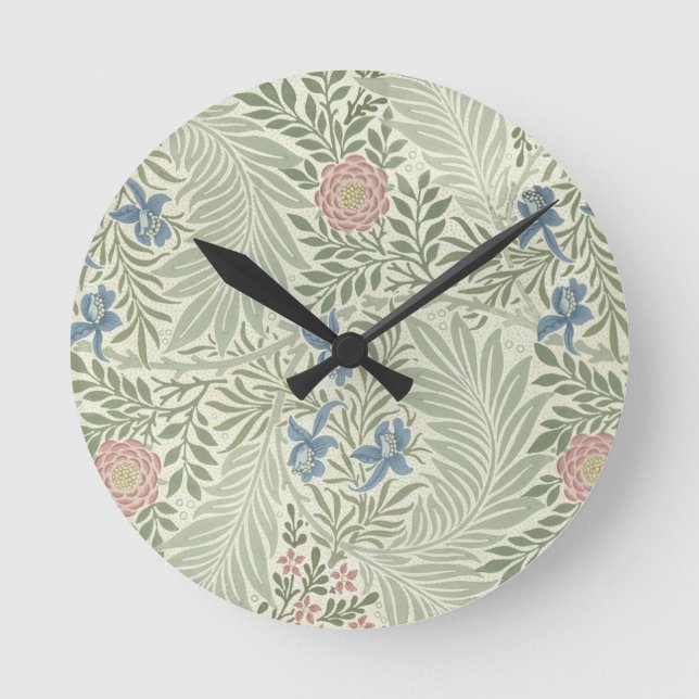 William Morris Larkspur Floral Wallpaper Round Clock (Front)