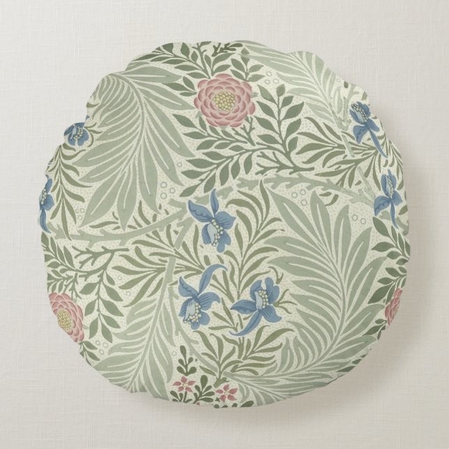 William Morris Larkspur Floral Wallpaper Round Pillow (Front)