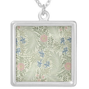 William Morris Larkspur Floral Wallpaper Silver Plated Necklace