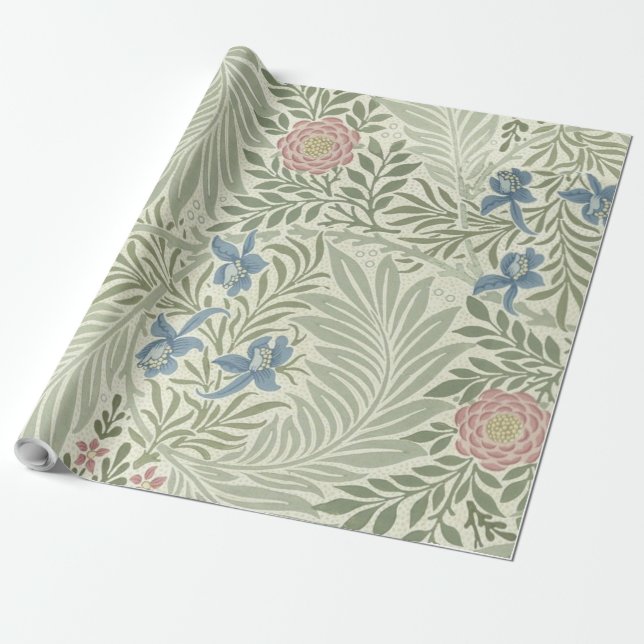 William Morris Larkspur Floral Wallpaper Wrapping Paper (Unrolled)