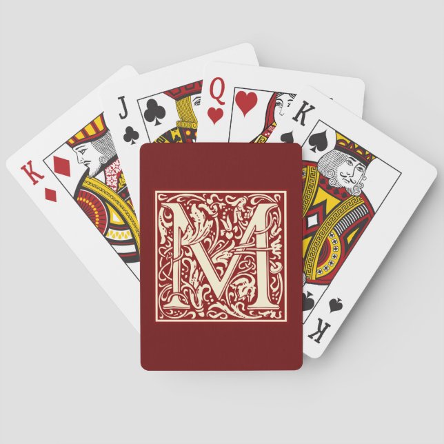 William Morris Letter M Monogram Initial Red Playing Cards (Back)