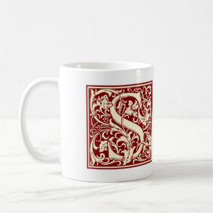 William Morris Letter S Monogram Initial Red Coffee Mug