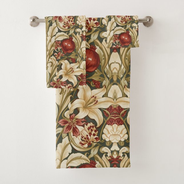 William Morris Lily and Pomegranate Floral pattern Bath Towel Set (Insitu)