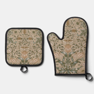 William Morris Lily and Pomegranate Flower Pattern Oven Mitt & Pot Holder Set