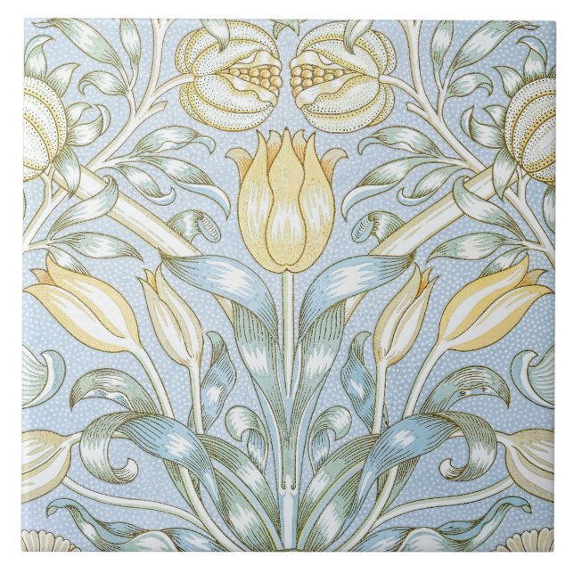 William Morris Lily and Pomegranate Flower Pattern Tile (Front)