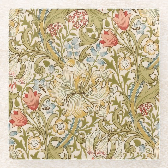 William Morris Lily Art Nouveau Glass Coaster (Front)