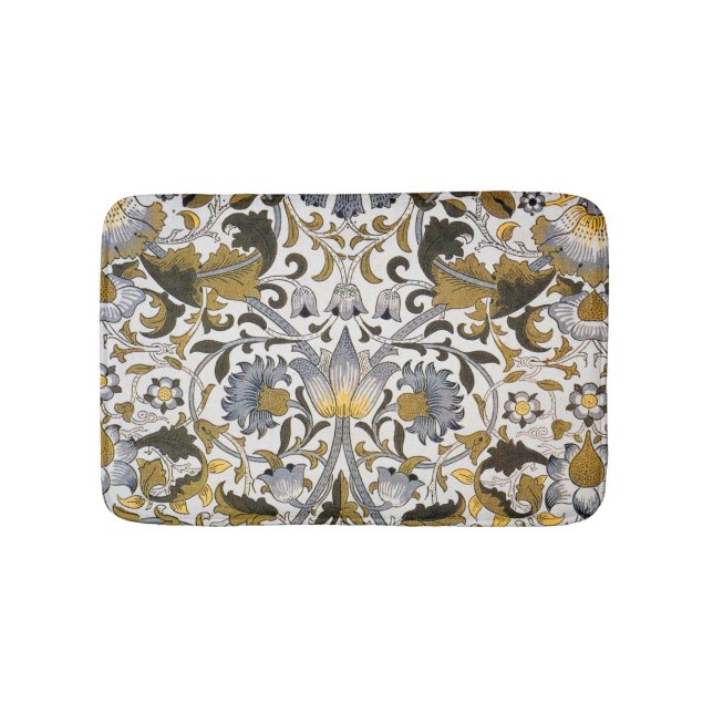 William Morris Lodden Floral Pattern: Blue Gold  Bath Mat (Front)
