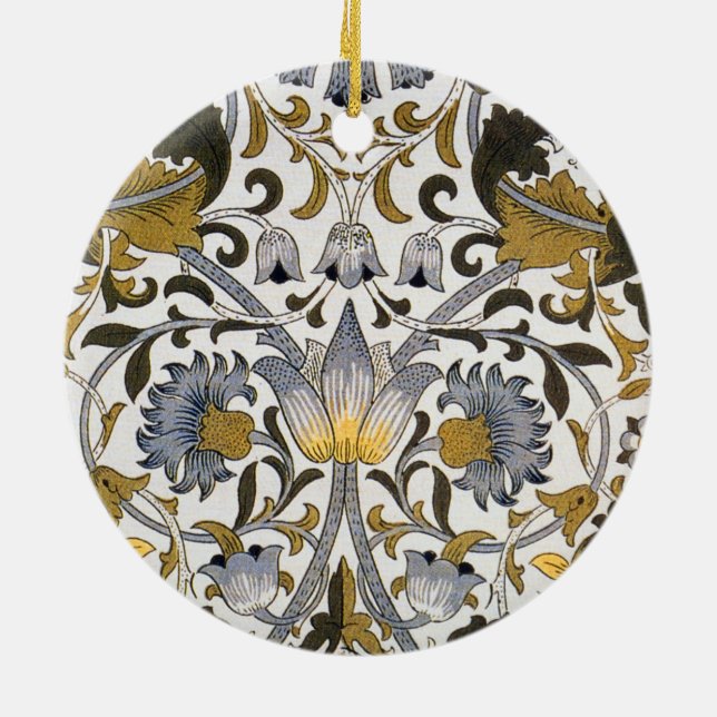 William Morris Lodden Floral Pattern: Blue Gold  Ceramic Ornament (Back)