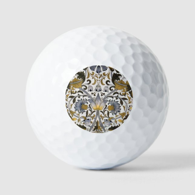 William Morris Lodden Floral Pattern: Blue Gold  Golf Balls (Front)