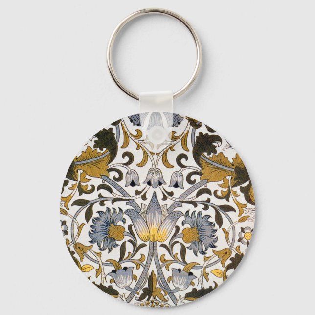 William Morris Lodden Floral Pattern: Blue Gold  Keychain (Front)