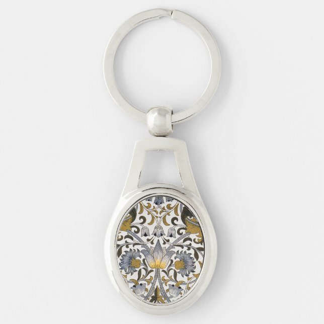 William Morris Lodden Floral Pattern: Blue Gold  Keychain (Front)