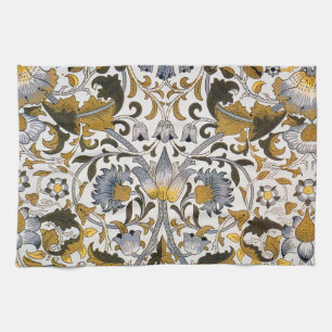 William Morris Lodden Floral Pattern: Blue Gold Kitchen Towel